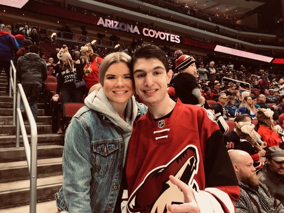 Max goes to Coyotes Game!  Thanks Jordan Smith,  Coyotes Acct Executive, for providing the great seats!