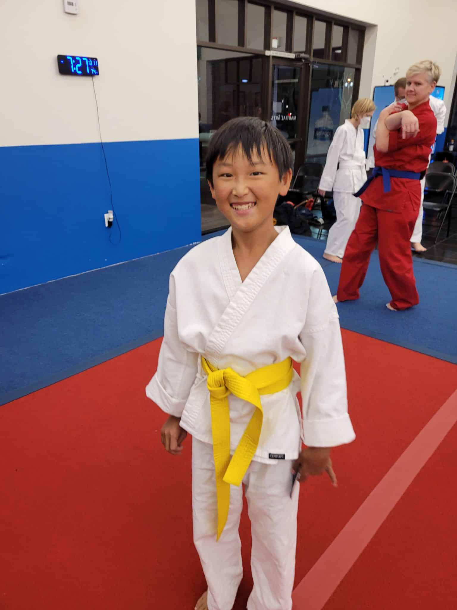 Chase with his yellow belt!  GO Chase!