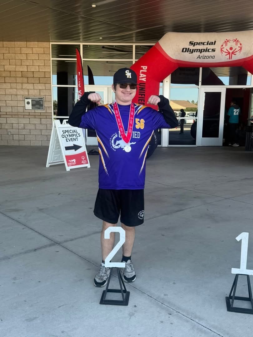 Congrats to Dustin!  2 sports, 2 teams, 2 Silver Medals in AZ Special Olympics:  Floor Ball Skills and Softball. GO Dustin!